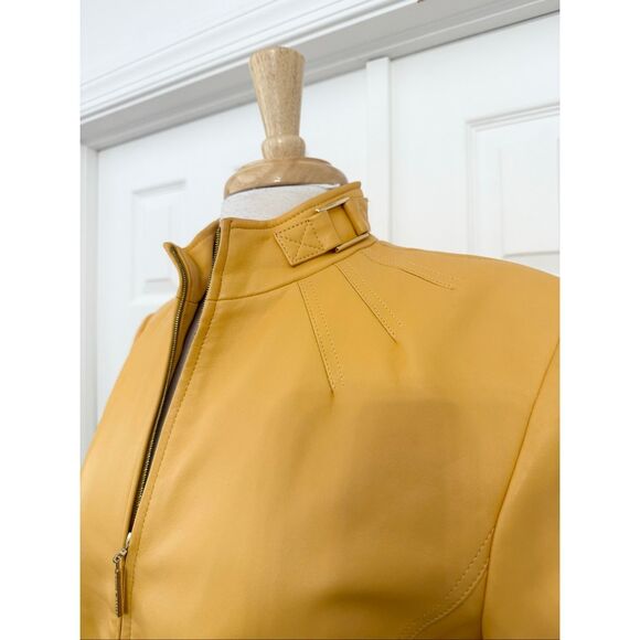 St. John Sport Marie Yellow Gold Mock Neck Full Zip Leather Jacket Size Medium - Picture 2 of 13